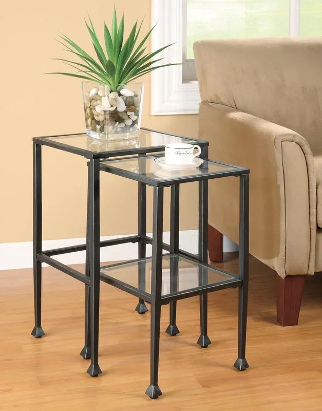 2-piece Glass Top Nesting Tables – Gray