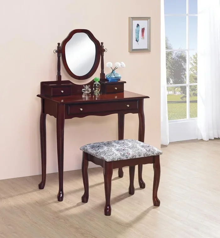 2-piece Vanity Set With Upholstered Stool – Brown