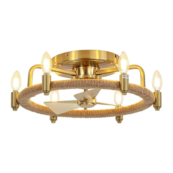 20″ Flush Mount Golden Ceiling Fan with Light and Remote Control