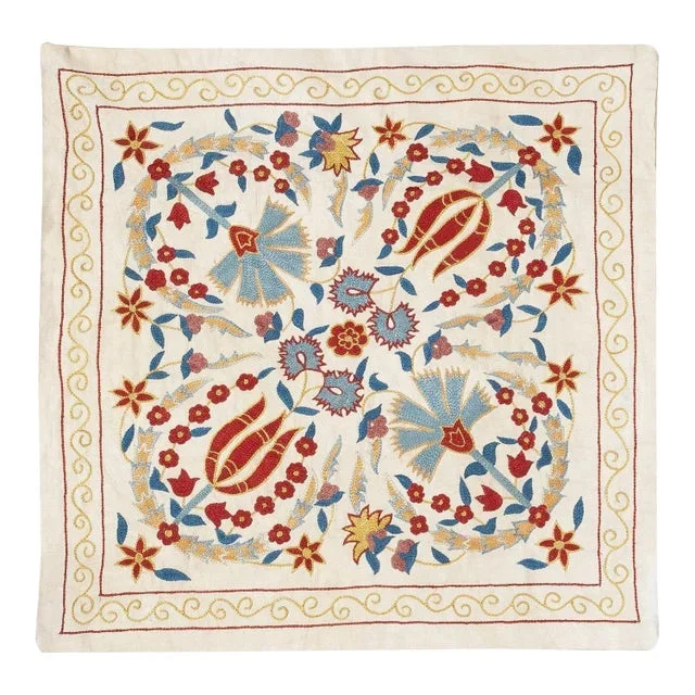 20″x20″ 100% Silk Embroidered Cushion Cover. New Toss Pillow. Modern Lace Pillow