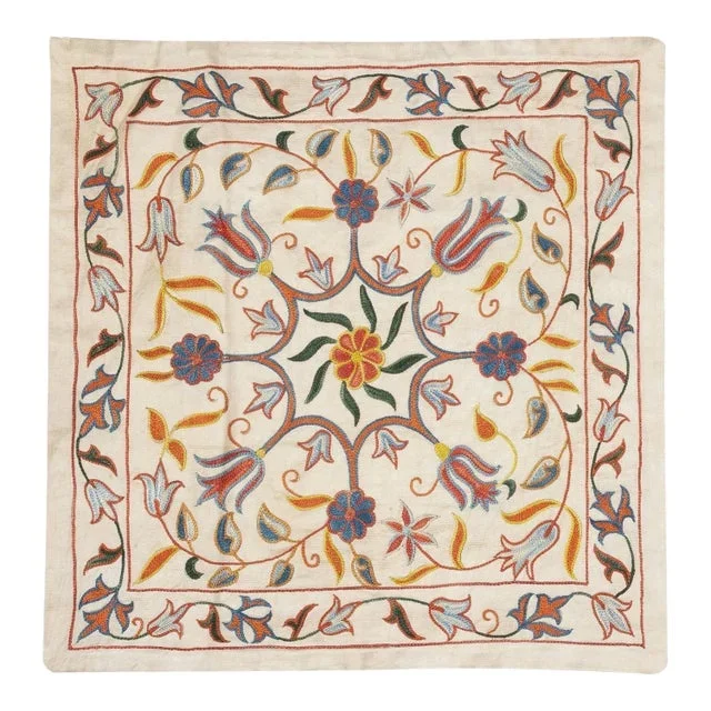 20″x20″ All Silk Embroidered Cushion Cover. Handmade Pillowcase. New Toss Pillow