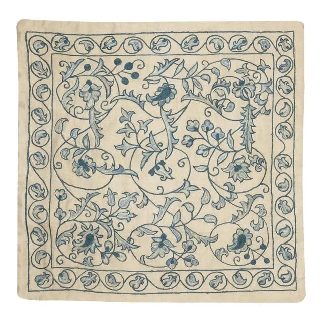 20″x20″ Embroidered 100% Silk Cushion. Luxury Pillow Cover. Handmade Toss Pillow