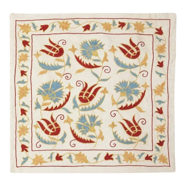 20″x20″ Embroidered 100% Silk Cushion. Luxury Pillow Cover. Handmade Toss Pillow