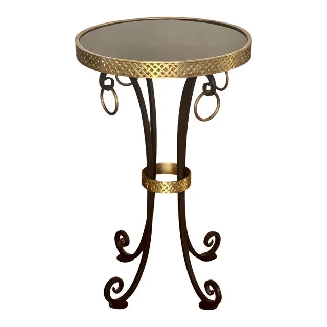 20th Century Iron and Brass Gueridon With Black Granite Top