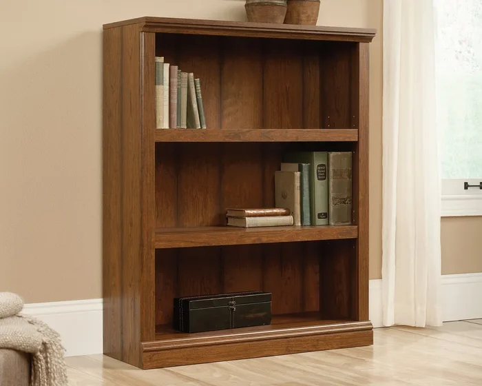 3-Shelf Bookcase in Washington Cherry – Adjustable Shelves, Sleek Compact Design for Living Room, Office, or Hallway Storage & Display