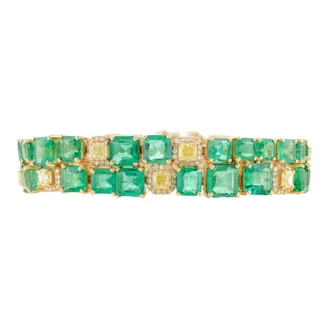 33.8 Ctw Emerald Diamond Wide Cocktail Tennis Bracelet