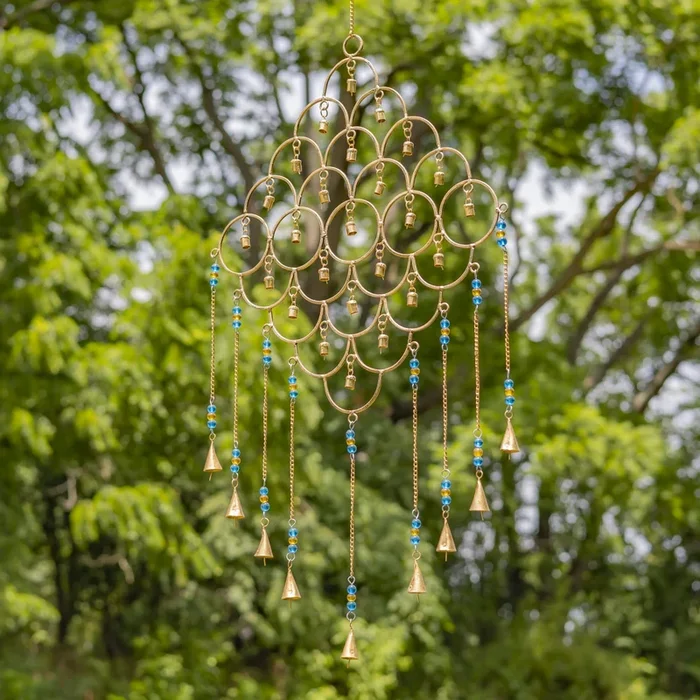 4 Assorted Gold Diamond-Shaped Metal Wind Chimes with Beaded Accents