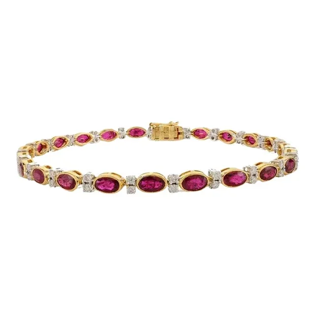 6.37 Cts Tennis Bracelet in 18k Yellow Gold Ruby Diamond by VRJewels
