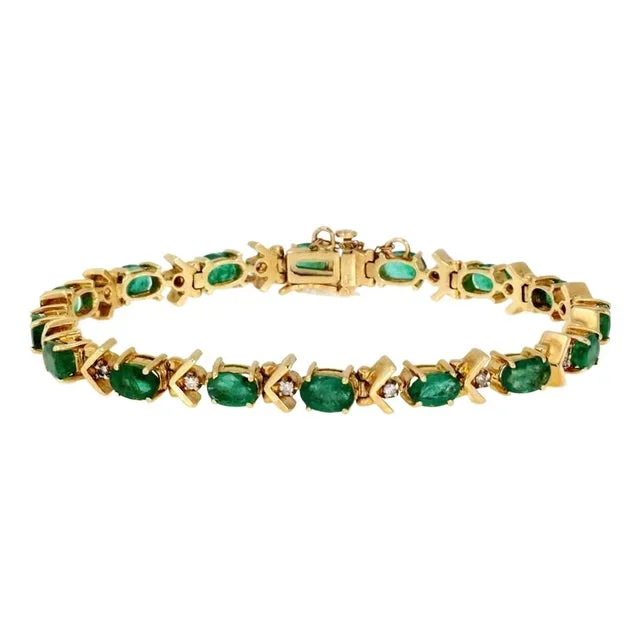 7ct Diamond Emerald 14k Yellow Gold Tennis Bracelet