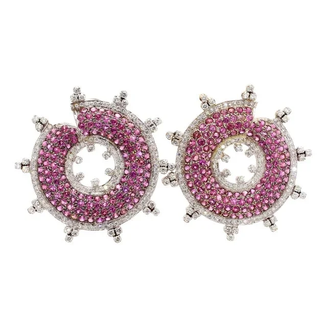 8.19 Carat Pink Sapphire 4.16 Carat Diamond Stud Earrings 18k Gold – 2 Piece