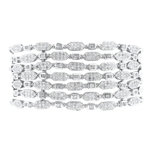8.42 Carat 7 Row Diamond Link Braclet Crafted in 18k White Gold