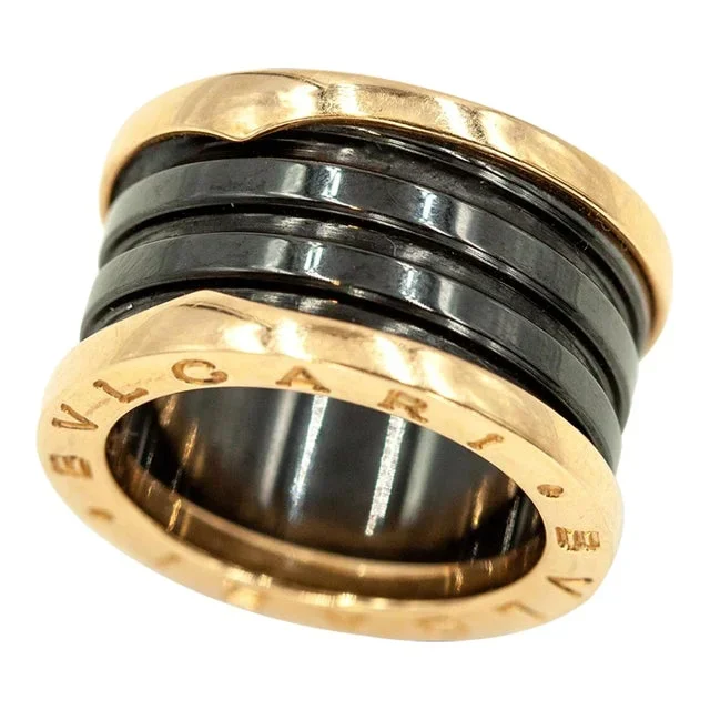 80s-90s Bvlgari B.Zero1 18k Rose Gold Spiral Black Ceramic Ring Size 5.5