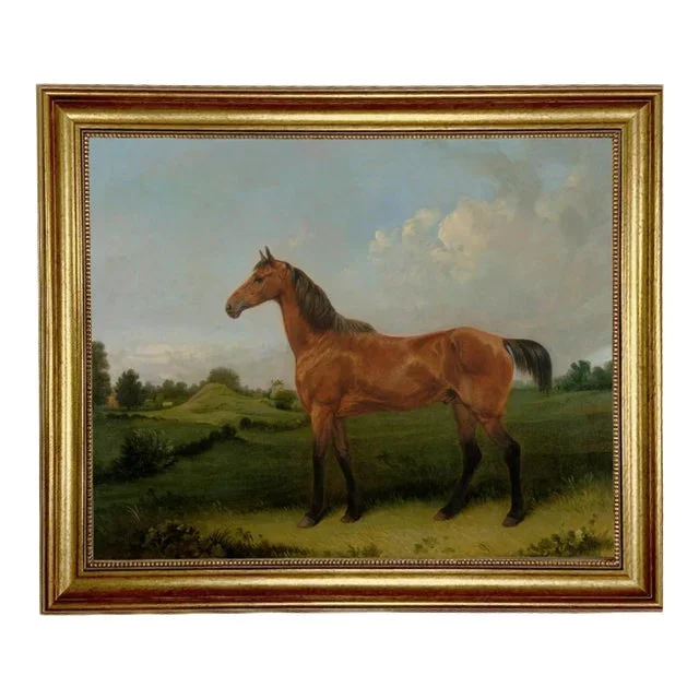 “Bay Horse in a Field” Contemporary Reproduction Print on Canvas, Framed 19-1/2″ X 23-1/2″