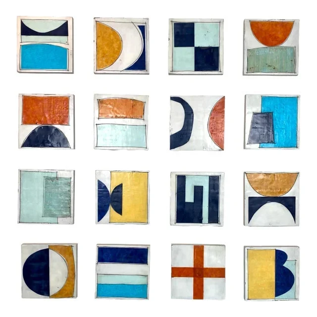 “Brand New Day” by Gina Cochran – Encaustic Collage Installation – 16 Panels