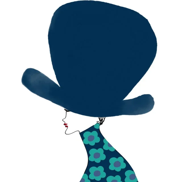 “Chapeau Blue Et Fleurs” Contemporary Expressionist Figurative Fashion Print by Annie Naranian