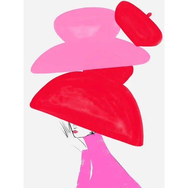 “Chapeaus Pink Et Pink” Contemporary Original Fashion Portrait Print by Annie Naranian