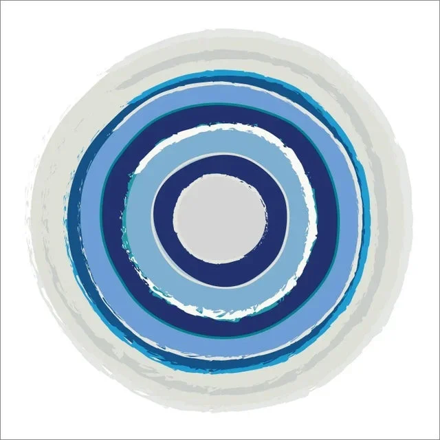 “Circles in Navy and Blues” Contemporary Geometric Fine Art Print by Melinda Cox 20″ X 20″
