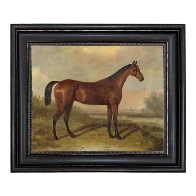 “Hunter in a Landscape” Contemporary Reproduction Print on Canvas After William Barraud, Framed to 21″ X 25″