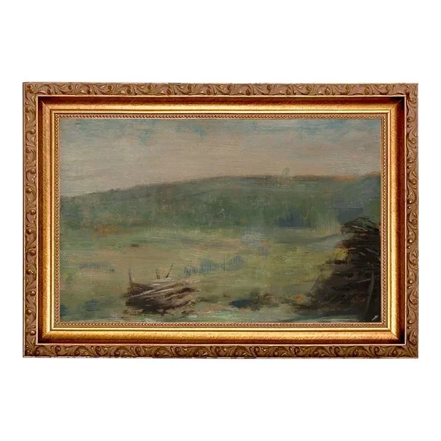 “Landscape at Saint-Ouen” Contemporary Reproduction Print on Canvas After Georges Seurat, Framed 9×13