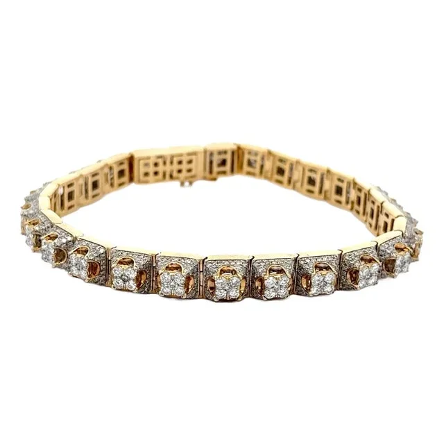 9 Carat Pave Diamond 14k Gold Mens Multi-Link Square Bracelet