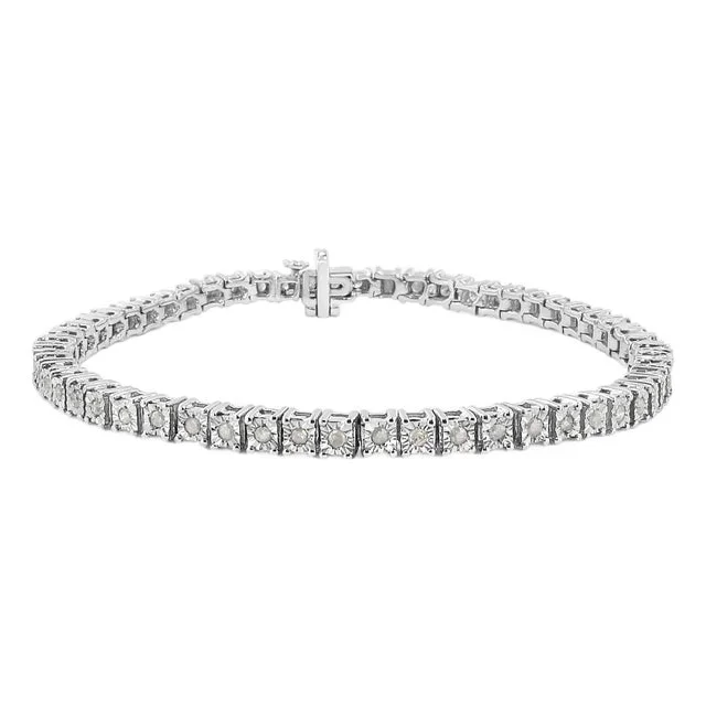 .925 Sterling Silver 1.0 Cttw Diamond Square Frame Miracle-Set Tennis Bracelet (I-J Color, I3 Clarity) – 8″