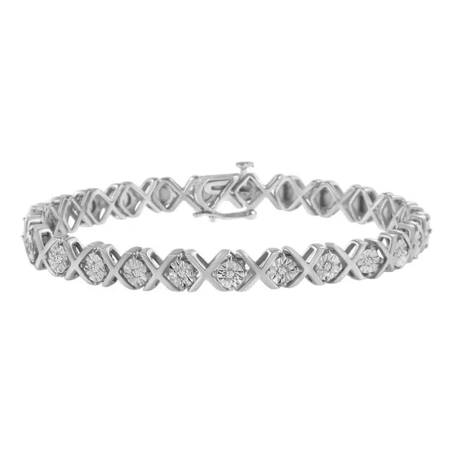 .925 Sterling Silver 1/10 cttw Miracle-Set Round-Cut Diamond “X” Link Tennis Bracelet (I-J color, I2-I3 clarity) – 7.25″