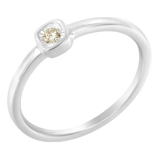 .925 Sterling Silver 1/20 Carat Diamond Square Cushion-Shaped Miracle Set Petite Fashion Promise Ring (J-K Color, I1-I2 Clarity) – Size 8