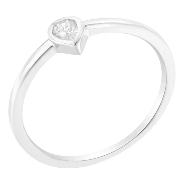 .925 Sterling Silver 1/20 Carat Diamond Teardrop Pear-Shaped Miracle Set Petite Fashion Promise Ring (J-K Color, I1-I2 Clarity) – Size 7