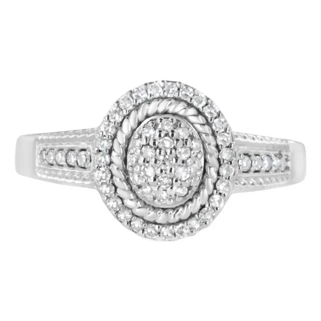 .925 Sterling Silver 1/3 Cttw Pave Set Round-Cut Diamond Braided Halo Cocktail Ring (I-J Color, I2-I3 Clarity) – Size 8