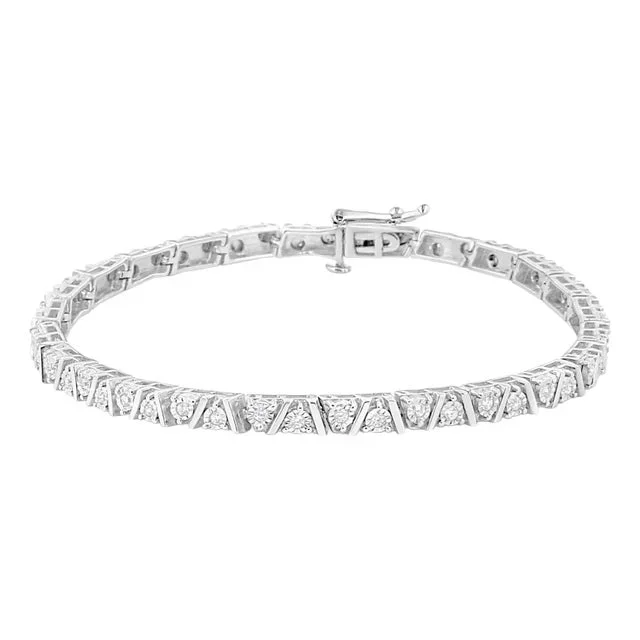 .925 Sterling Silver 1/4 Cttw Miracle-Set Diamond Modern Tennis Bracelet (I-J Color, I3 Clarity) – Size 7.25″