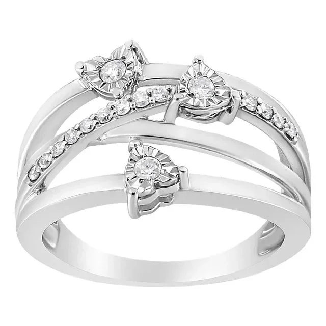 .925 Sterling Silver 1/5 Cttw Miracle-Set Diamond Heart Cross-Over Bypass Ring (I-J Color, I2-I3 Clarity) – Size 6