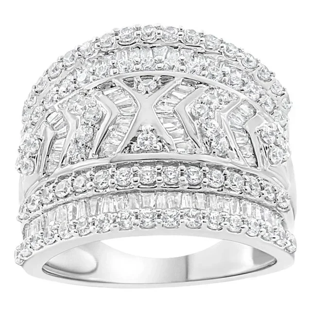 .925 Sterling Silver 2.0 Cttw Diamond Edge Multi-Row Ring Band ( J-K Color, I3 Clarity) – Ring Size 6