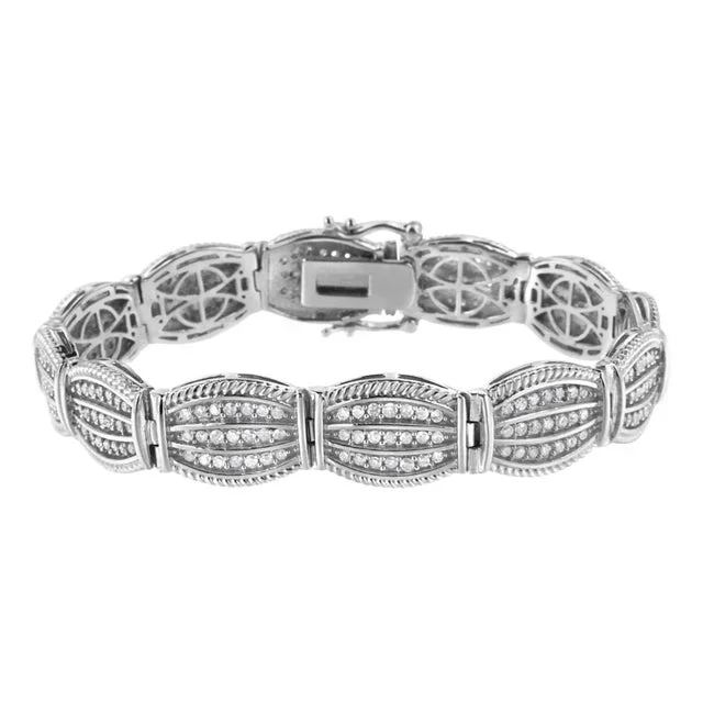 .925 Sterling Silver 3.0 Cttw Prong Set Diamond Art Deco Style Tennis Bracelet (I-J Color, I2-I3 Clarity) – 7.25″