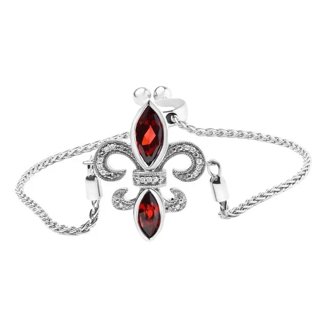 .925 Sterling Silver Marquise Garnet and Diamond Accent Lariat 4â€-10†Fleur De Lis Adjustable Bolo Bracelet (H-I Color, SI1-SI2 Clarity)