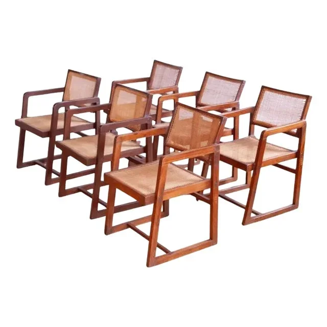 A Beautiful Set of 6 “Box” Armchairs by Pierre Jeanneret, Circa Late 1950s.
