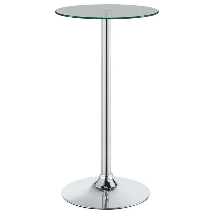 Abiline Round Glass Top Bistro Bar Table – Chrome Pedestal, Tempered Glass Surface, Sleek Contemporary Design, Ideal for Kitchen or Lounge