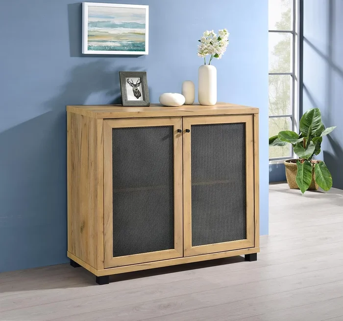 Accent Cabinet With Two Mesh Doors – Light Brown