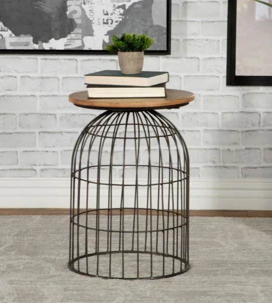 Accent Table With Cage Base – Light Brown