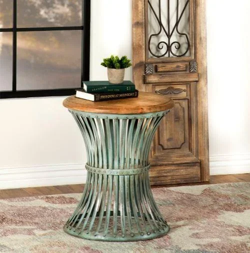 Accent Table With Hourglass Base – Light Brown