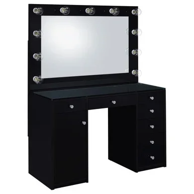 Acena 7-drawer Vanity Set with Lighting Black High Gloss / CS-931144