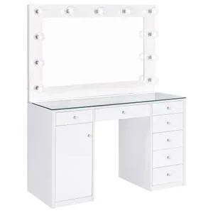 Acena 7-drawer Vanity Set With Lighting White High Gloss