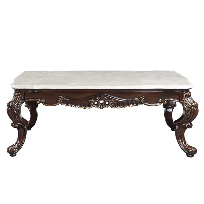 ACME Benbek Marble & Antique Oak Finish Coffee Table Model LV00812