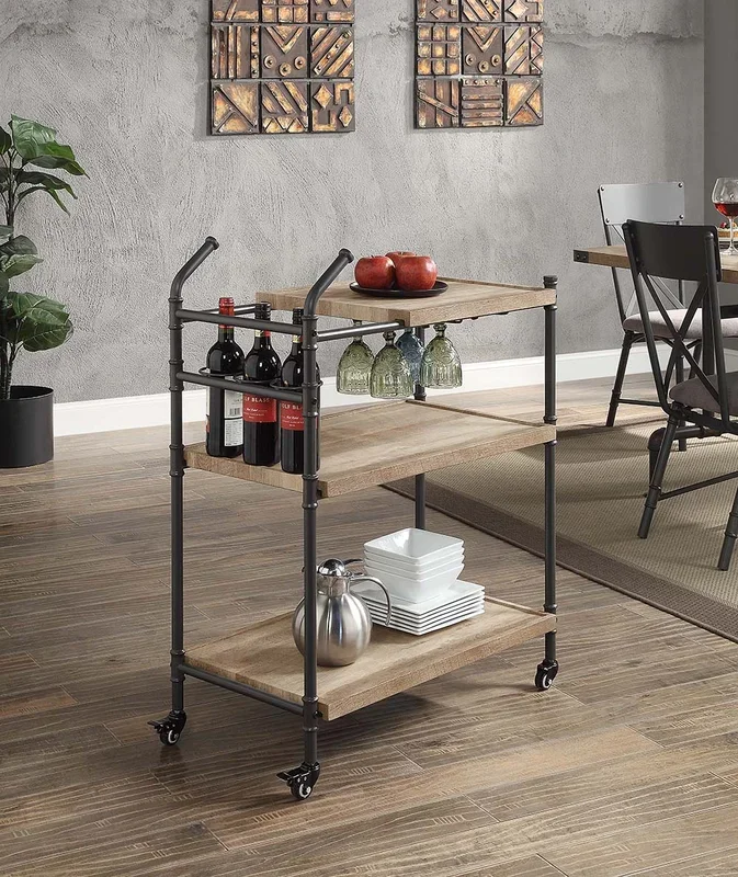 ACME Brantley Oak & Sandy Black Finish Serving Cart Model AC00754