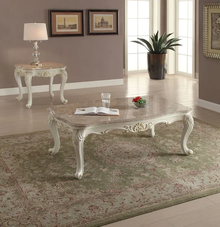 ACME Chantelle Marble & Pearl White Coffee Table Model 83540