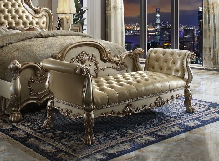 ACME Dresden Bone PU & Gold Patina Bench Model 96488