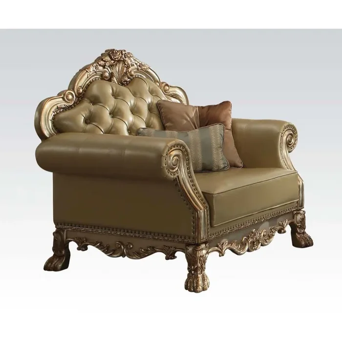 ACME Dresden Bone PU & Gold Patina Chair Model 53162