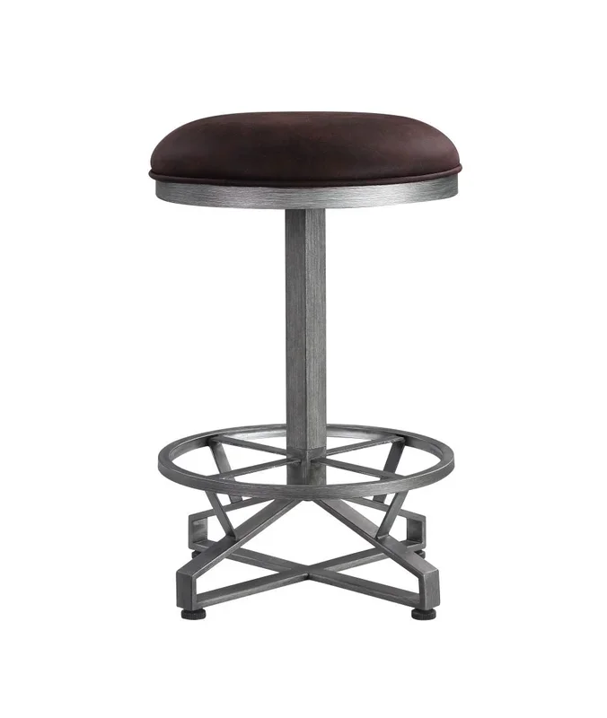 ACME Evangeline Rustic Brown Fabric & Black Finish Stool Model 73902