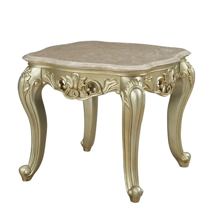 ACME Gorsedd Marble & Antique White End Table Model 82442