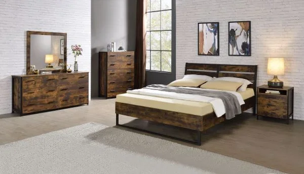 ACME Juvanth Rustic Oak & Black Finish Bed Model 24250