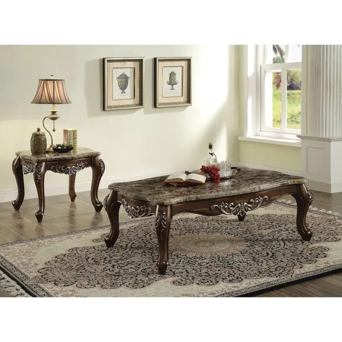 ACME Latisha Marble & Antique Oak End Table Model 82147